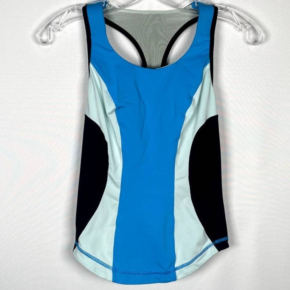 Lululemon Cardio Kick Tank Beach Blanket Blue Black Colorblock Size 2